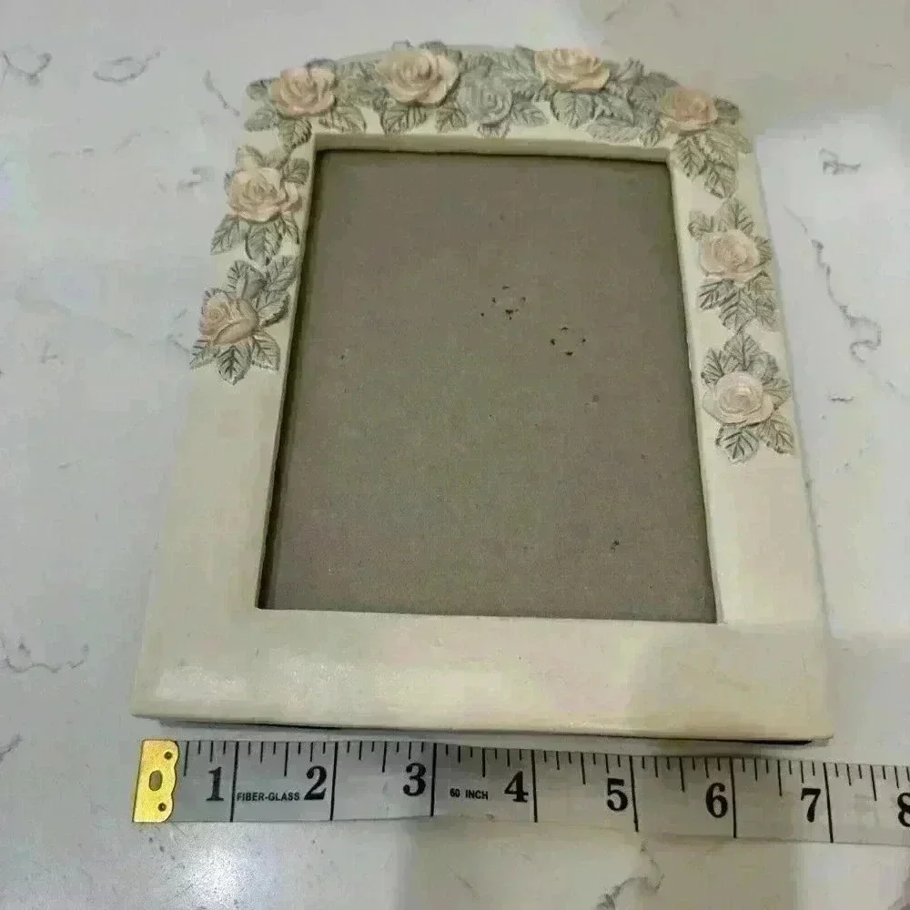 Frame W/ Pink Roses & White Daisy Picture Frame Tabletop 3D Flowers Vintage